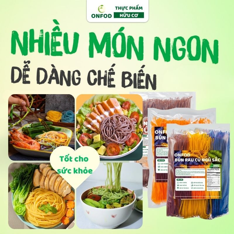Bún khô gạo lứt, bún rau củ ngũ sắc hữu cơ ONFOD ăn kiêng giảm cân healthy food eat clean cho bé ăn dặm 6 11 6