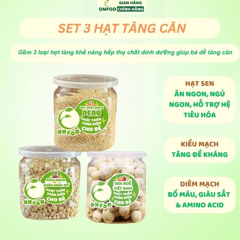 Combo set 9 hạt dinh dưỡng ONFOD cho bé ăn dặm yến mạch hạt chia đậu gà đậu hà lan đậu lăng đỏ hạt kê 6 16