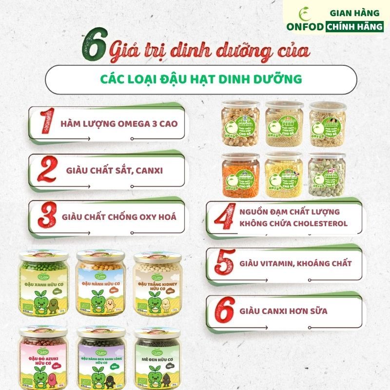 Combo set 9 hạt dinh dưỡng ONFOD cho bé ăn dặm yến mạch hạt chia đậu gà đậu hà lan đậu lăng đỏ hạt kê 13 4 2