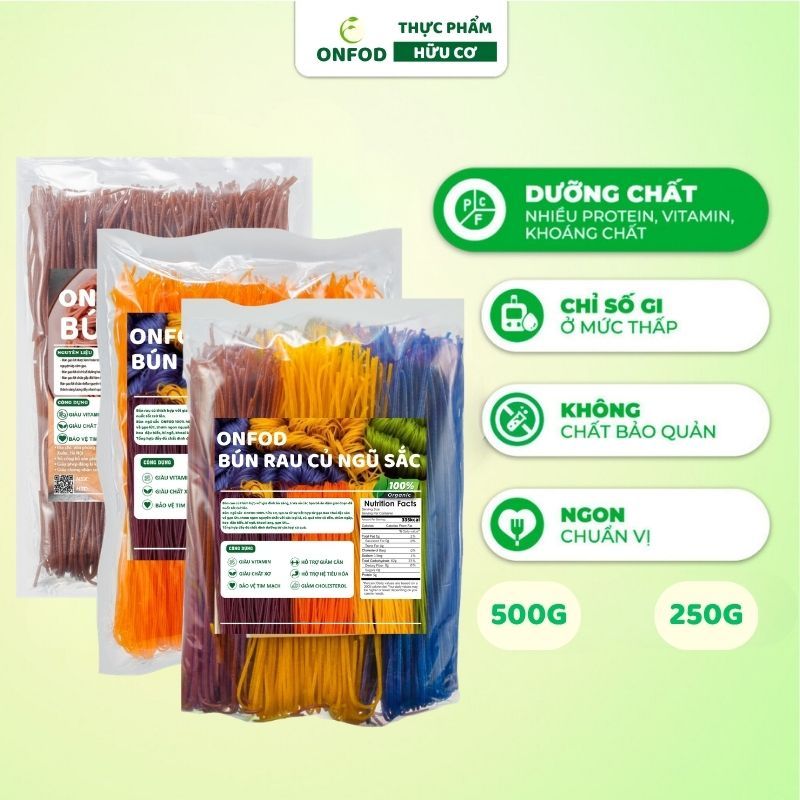 Bún khô gạo lứt, bún rau củ ngũ sắc hữu cơ ONFOD ăn kiêng giảm cân healthy food eat clean cho bé ăn dặm 10 7 8