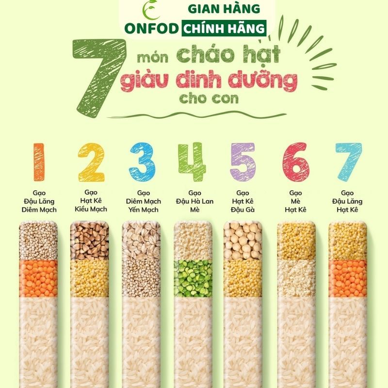 Combo set 9 hạt dinh dưỡng ONFOD cho bé ăn dặm yến mạch hạt chia đậu gà đậu hà lan đậu lăng đỏ hạt kê 11 8 1