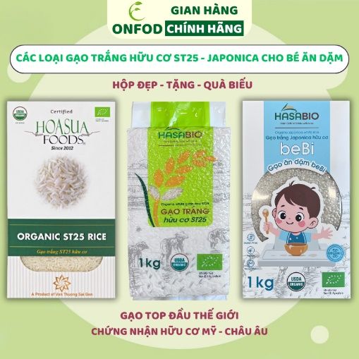 Gạo trắng hữu cơ ST25, Japonica, lứt đỏ 1kg Hoa Sữa ONFOD nấu cháo ăn dặm cho bé hộp đẹp 1 image017