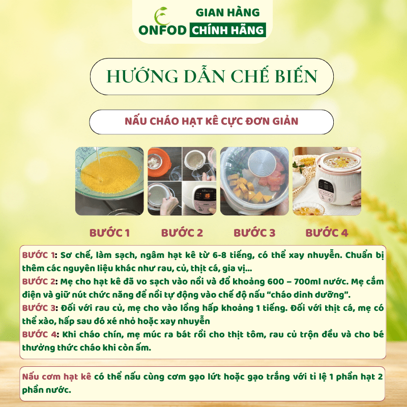 Hạt Kê Nếp Vàng ONFOD Đã Tách Vỏ Cho Bé Ăn Dặm Nấu Cháo Mềm Mịn Dẻo Thơm Làm Sữa Hạt 100g 300g 500g 7 5
